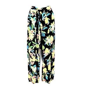 Palazzo Pants Side Split/Open Leg Tropical Print Self Tie Belt Women's Med